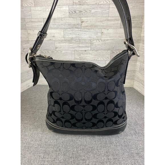 COACH SIGNATURE BAG BLACK Canvas Crossbody Shoulder Style 9362 Purse - Picture 2 of 11